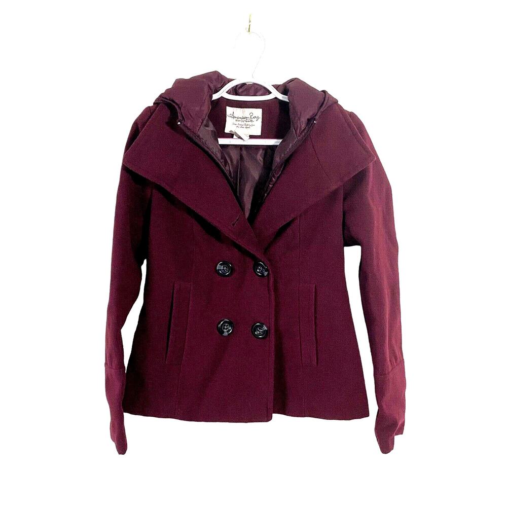 Burgundy American Rag Hooded Peacoat Jacket Size S